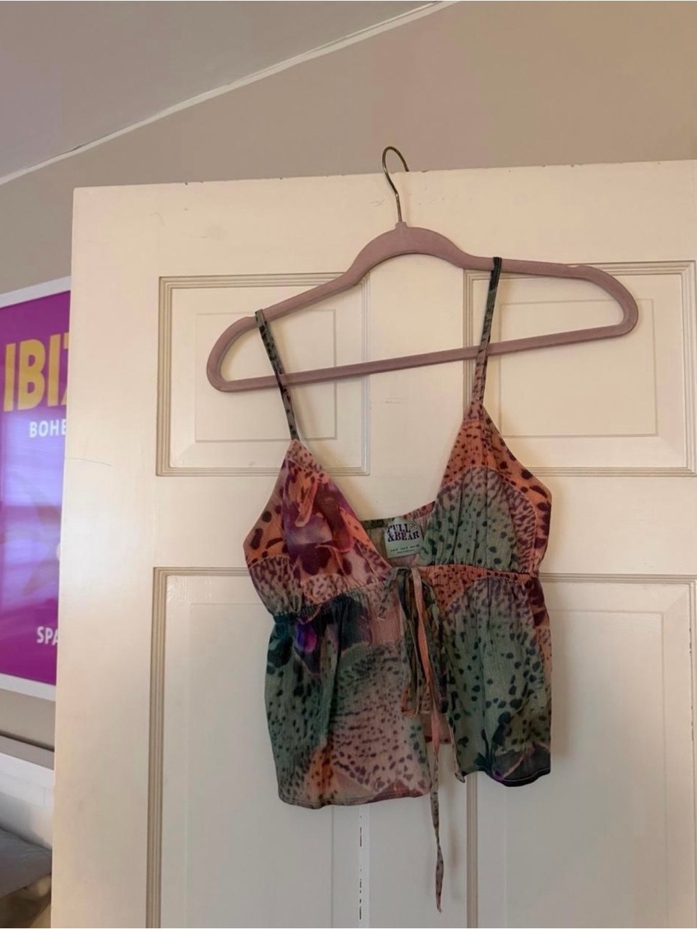 Pull&Bear Multicolor Sheer Animal-Print Spaghetti Strap Crop Top